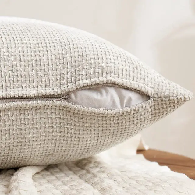 Alt view image 7 of 7 - Pack of 4 Couch Throw Pillow Covers 18x18 Inch Neutral Soft Decorative Chenille Pillow Covers Farmhouse Boho Cushion Covers for Mid Century Modern Spring Home Decor Sofa Bedroom Living Room