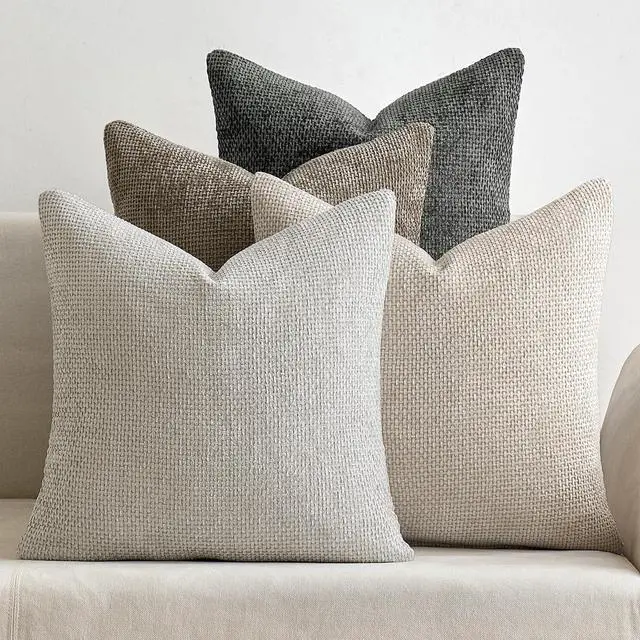 Main image of Pack of 4 Couch Throw Pillow Covers 18x18 Inch Neutral Soft Decorative Chenille Pillow Covers Farmhouse Boho Cushion Covers for Mid Century Modern Spring Home Decor Sofa Bedroom Living Room