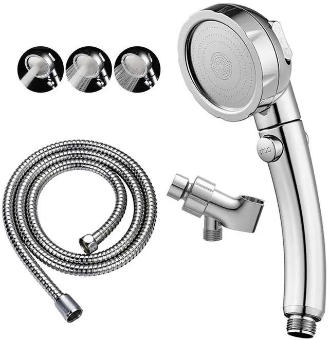 Main image of Chrome High Pressure Handheld Shower Head with ON/OFF Pause Switch, 3 Spray Modes Shower Wand with Shut Off Button, Removable Camper Shower Head with Hose and Adjustable Angle Bracket