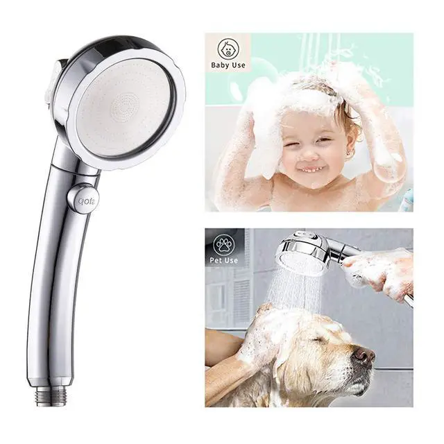 Alt view image 3 of 6 - Chrome High Pressure Handheld Shower Head with ON/OFF Pause Switch, 3 Spray Modes Shower Wand with Shut Off Button, Removable Camper Shower Head with Hose and Adjustable Angle Bracket
