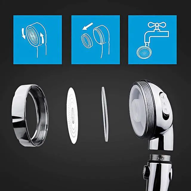 Alt view image 5 of 6 - Chrome High Pressure Handheld Shower Head with ON/OFF Pause Switch, 3 Spray Modes Shower Wand with Shut Off Button, Removable Camper Shower Head with Hose and Adjustable Angle Bracket