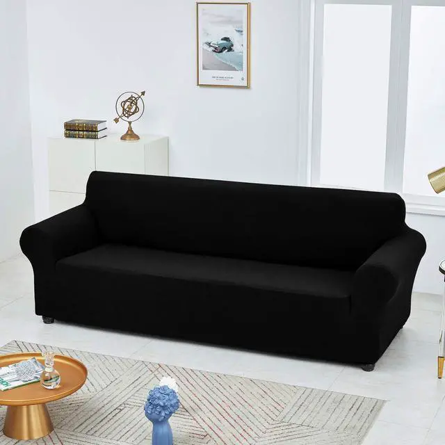 Alt view image 4 of 7 - Stretch Couch Cover Slipcovers, 1-Piece Sofa Covers for 3 Cushion Couch Spandex Jacquard Washable Furniture Protector Cover for Living Room,Kids,Pets(Sofa,Black)