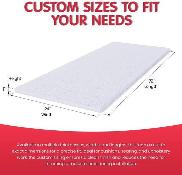 Alt view image 4 of 7 - High Density 2 inch Thick, 24 inch Wide, 96 inch Long Upholstery Foam, Cushion Replacement