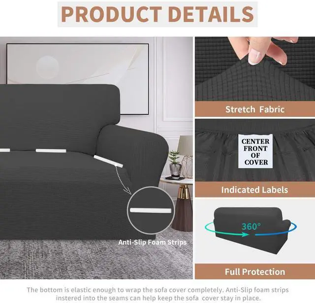 Alt view image 4 of 6 - 100% Waterproof Couch Cover, Dual Waterproof Sofa Cover, Stretch Jacquard Sofa Slipcover, Furniture Protector for Kids, Pets, Dog and Cat (Sofa, Dark Gray)