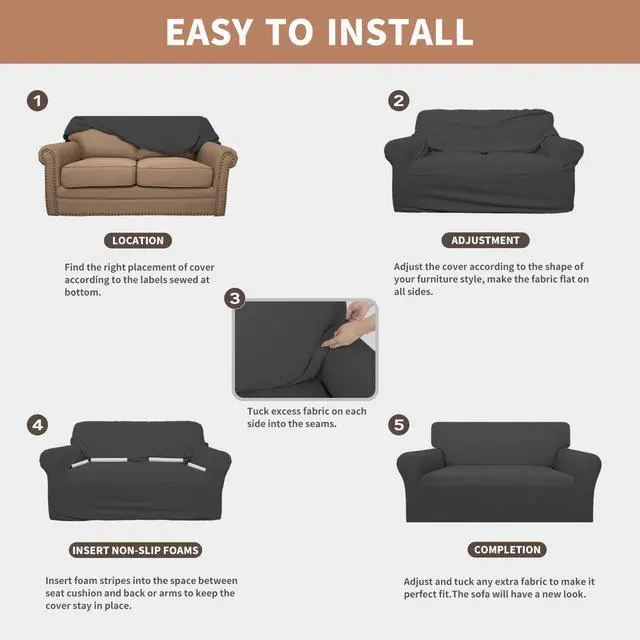 Alt view image 5 of 6 - 100% Waterproof Couch Cover, Dual Waterproof Sofa Cover, Stretch Jacquard Sofa Slipcover, Furniture Protector for Kids, Pets, Dog and Cat (Sofa, Dark Gray)