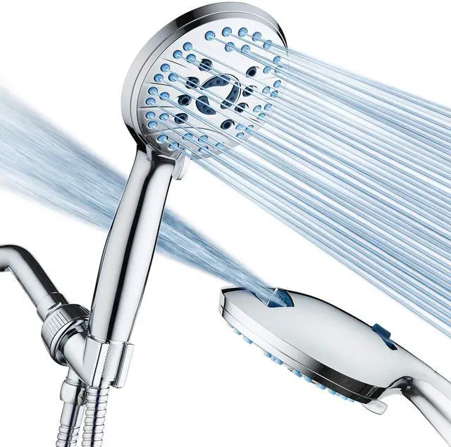 Main image of AquaCare High Pressure 8-mode Handheld Shower Head - Anti-clog Nozzles, Built-in Power Wash to Clean Tub, Tile & Pets, Extra Long 6 ft. Stainless Steel Hose, Wall & Overhead Brackets