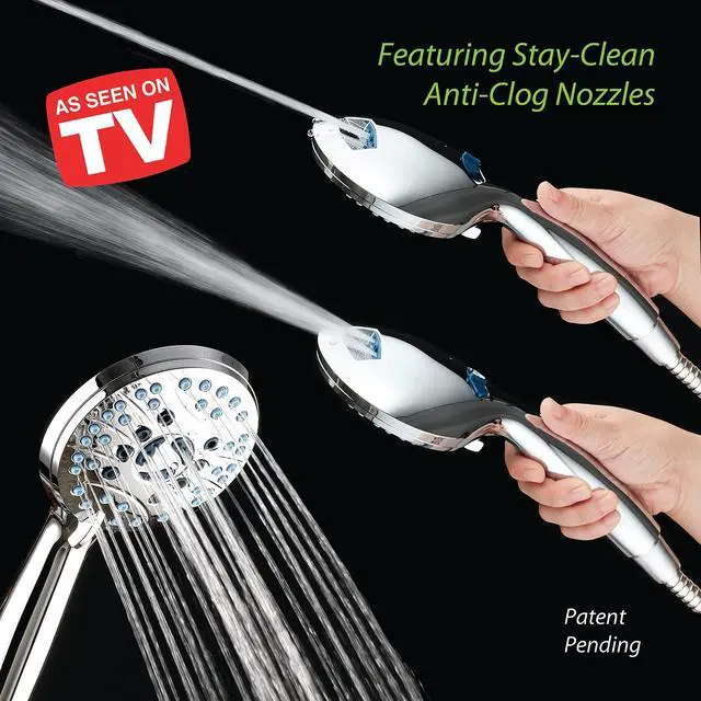 Alt view image 2 of 7 - AquaCare High Pressure 8-mode Handheld Shower Head - Anti-clog Nozzles, Built-in Power Wash to Clean Tub, Tile & Pets, Extra Long 6 ft. Stainless Steel Hose, Wall & Overhead Brackets