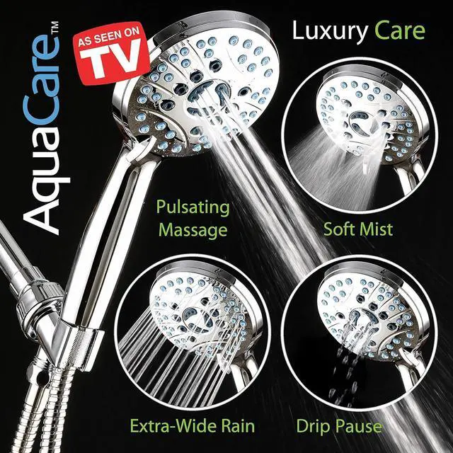 Alt view image 6 of 7 - AquaCare High Pressure 8-mode Handheld Shower Head - Anti-clog Nozzles, Built-in Power Wash to Clean Tub, Tile & Pets, Extra Long 6 ft. Stainless Steel Hose, Wall & Overhead Brackets