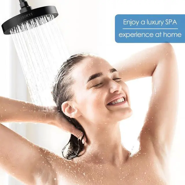 Alt view image 2 of 6 - 6" High Pressure Rain Shower Head, Luxury Matte Black Finish