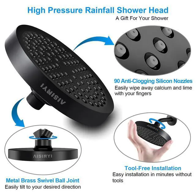 Alt view image 3 of 6 - 6" High Pressure Rain Shower Head, Luxury Matte Black Finish