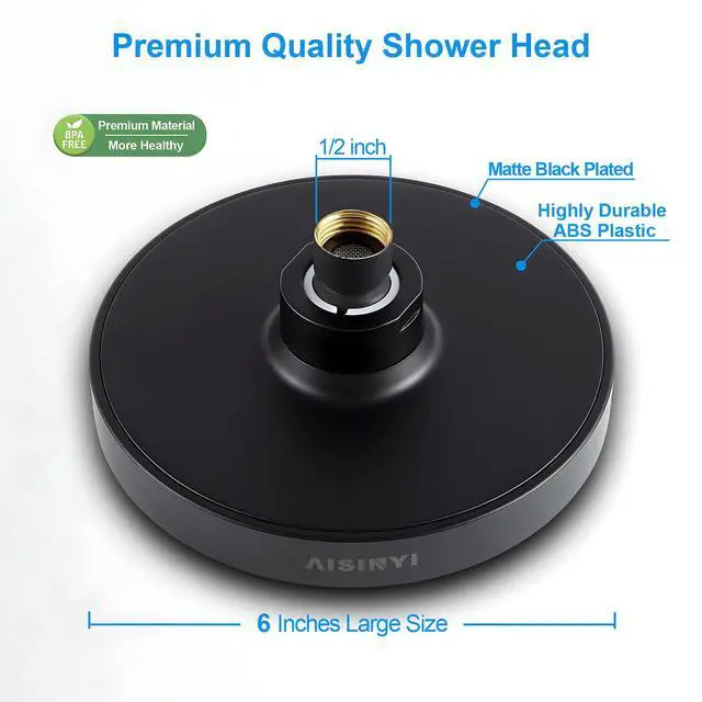 Alt view image 4 of 6 - 6" High Pressure Rain Shower Head, Luxury Matte Black Finish