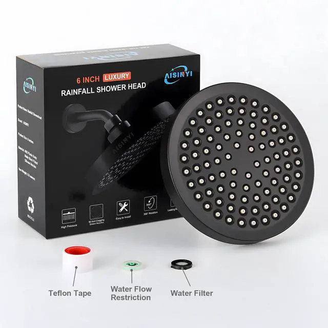 Alt view image 5 of 6 - 6" High Pressure Rain Shower Head, Luxury Matte Black Finish