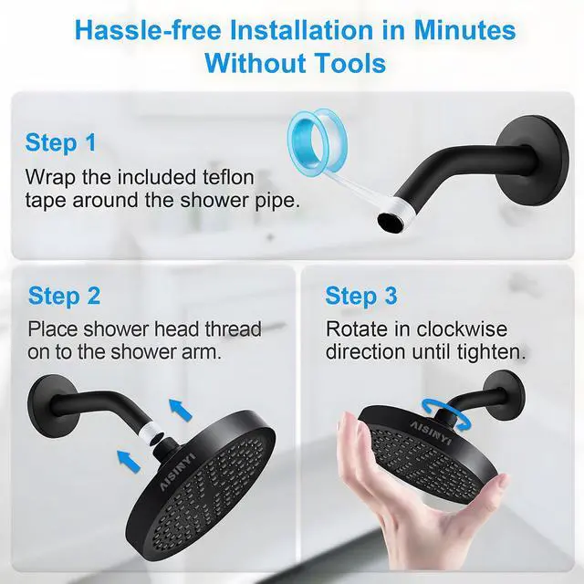 Alt view image 6 of 6 - 6" High Pressure Rain Shower Head, Luxury Matte Black Finish