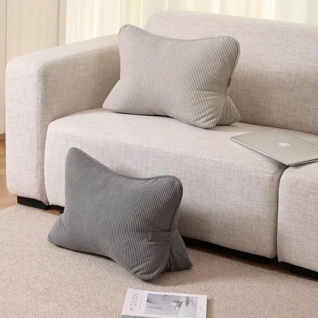 Alt view image 2 of 7 - Pat. Pend. Corduroy Lumbar Support Back Pillow for Watching TV, Reading & Gaming, Ergonomic Triangle Support Cushion for Sofa, Armchair & Bed Sitting, Removable Washable Cover, Beige Gray