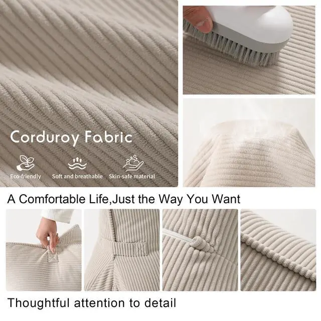 Alt view image 6 of 7 - Pat. Pend. Corduroy Lumbar Support Back Pillow for Watching TV, Reading & Gaming, Ergonomic Triangle Support Cushion for Sofa, Armchair & Bed Sitting, Removable Washable Cover, Beige Gray