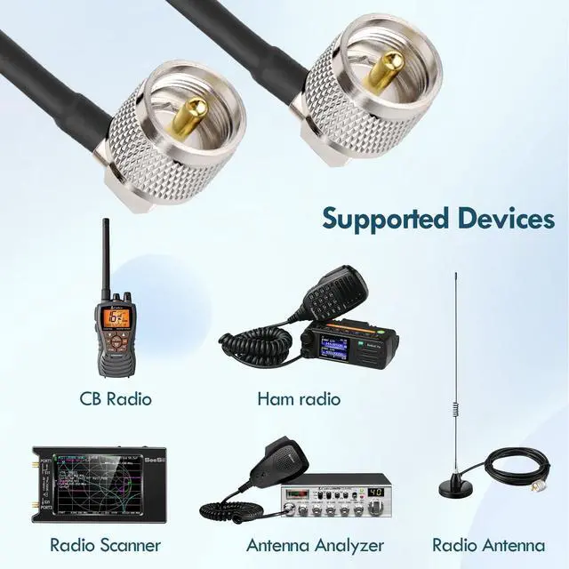 Alt view image 6 of 7 - CB Coax Cable - 10FT RG58 PL-259 UHF Male to Male Right Angle Coaxial Cable Low Loss Cb Antenna Jumper for CB Radio, HAM Radio, Antenna Analyzer, SWR Meter