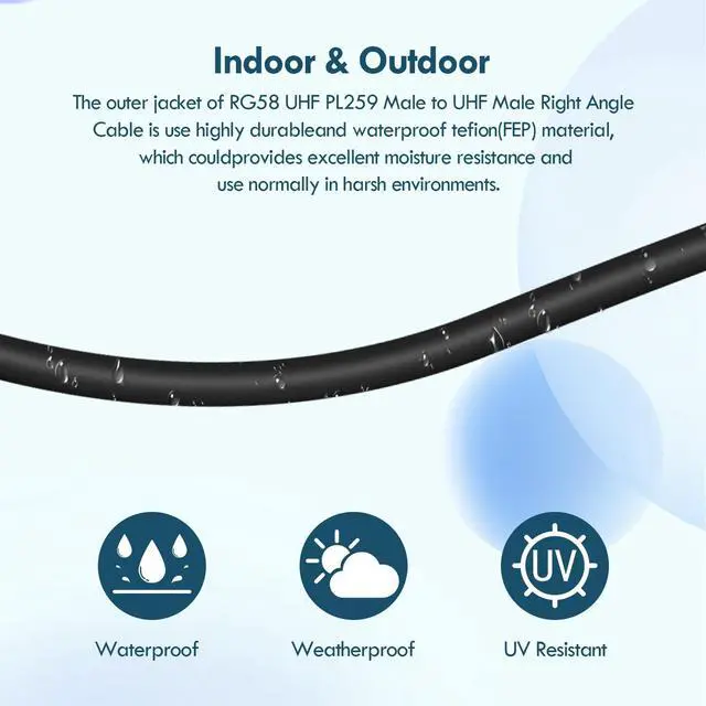 Alt view image 5 of 7 - CB Coax Cable - 10FT RG58 PL-259 UHF Male to Male Right Angle Coaxial Cable Low Loss Cb Antenna Jumper for CB Radio, HAM Radio, Antenna Analyzer, SWR Meter