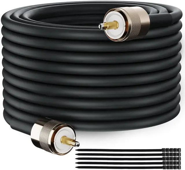 Main image of Ham Radio CB Coax Cable 50 Ohm RG58 Coaxial Cable 50 Ft, UHF Male PL-259 Low Loss Digital Coax UHF Jumper Cable for Antenna Analyzer, SWR Meter, HF/VHF, Dummy Load with Ties