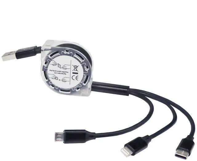 Alt view image 2 of 7 - Cable Compatible with Elikliv EDM4 Coin Microscope (4.3 in) - AllCharge miniSync, Retractable, Portable USB Cable - Jet Black