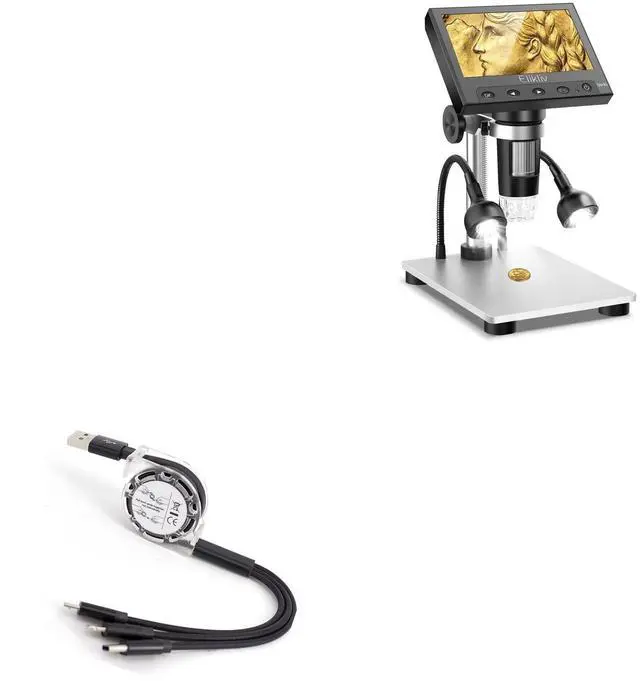 Main image of Cable Compatible with Elikliv EDM4 Coin Microscope (4.3 in) - AllCharge miniSync, Retractable, Portable USB Cable - Jet Black