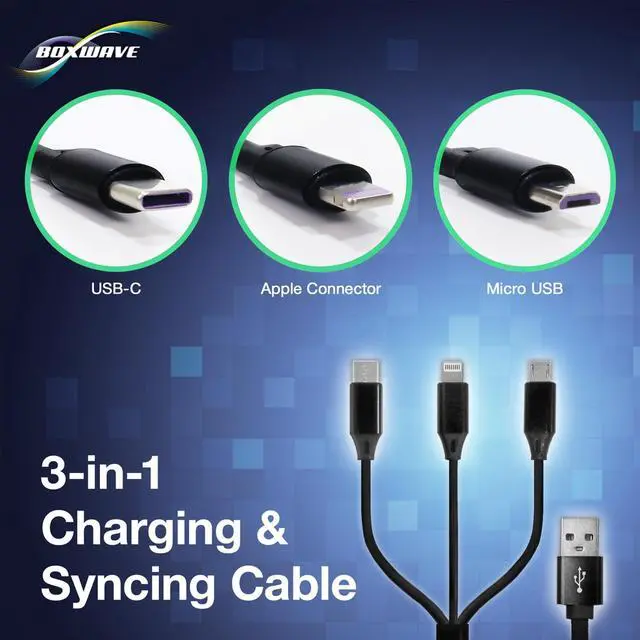 Alt view image 3 of 7 - Cable Compatible with Elikliv EDM4 Coin Microscope (4.3 in) - AllCharge miniSync, Retractable, Portable USB Cable - Jet Black