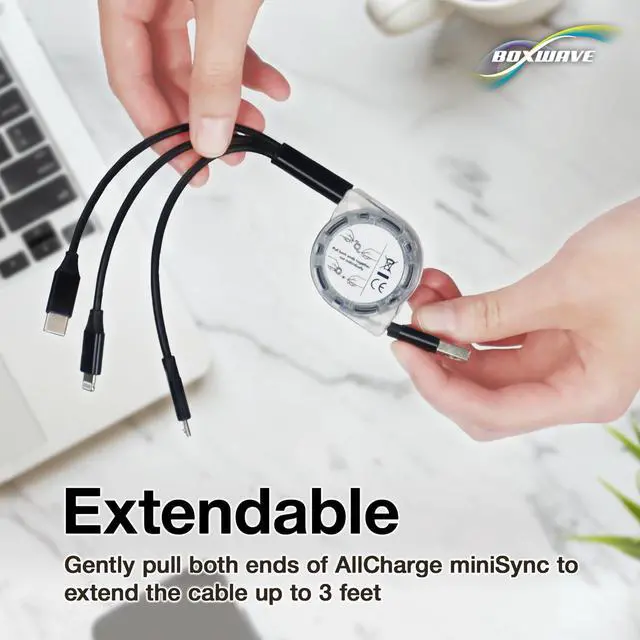 Alt view image 6 of 7 - Cable Compatible with Elikliv EDM4 Coin Microscope (4.3 in) - AllCharge miniSync, Retractable, Portable USB Cable - Jet Black