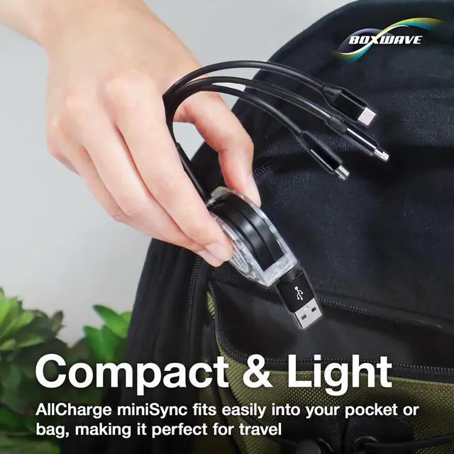 Alt view image 7 of 7 - Cable Compatible with Elikliv EDM4 Coin Microscope (4.3 in) - AllCharge miniSync, Retractable, Portable USB Cable - Jet Black