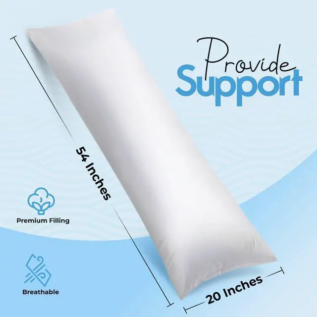 Alt view image 2 of 7 - Full Body Pillow for Adults (White, 20 x 54 Inch), Long Pillow Insert for Sleeping, Ideal for Side Sleepers