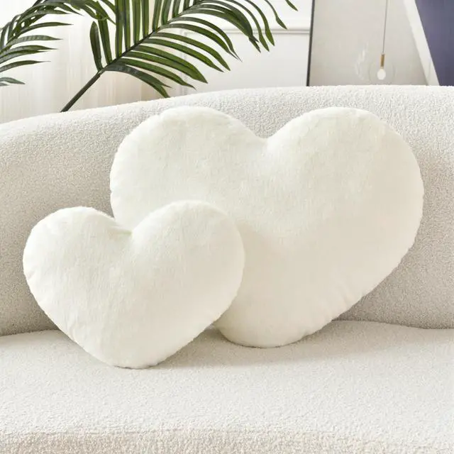 Alt view image 2 of 6 - Throw Pillows Heart Pillow Cute Fuzzy Pillows for Bed Livingroom Home Decor Cushion Decorative Aesthetic Preppy Pillows White,Small 13"x10"