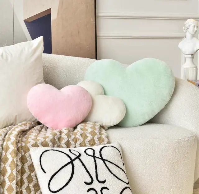 Alt view image 4 of 6 - Throw Pillows Heart Pillow Cute Fuzzy Pillows for Bed Livingroom Home Decor Cushion Decorative Aesthetic Preppy Pillows White,Small 13"x10"