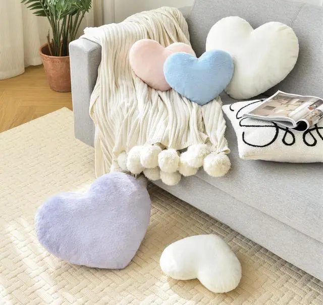 Alt view image 6 of 6 - Throw Pillows Heart Pillow Cute Fuzzy Pillows for Bed Livingroom Home Decor Cushion Decorative Aesthetic Preppy Pillows White,Small 13"x10"