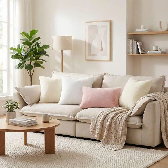 Alt view image 5 of 7 - Faux Fur Plush Throw Pillow Covers 18x18 Set of 2, Luxury Soft Fluffy Cozy Decorative Pillow Covers for Sofa, Couch, Living Room, Blush Pink