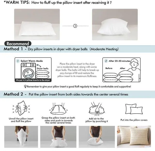 Alt view image 3 of 7 - Throw Pillows Inserts, Pack of 2 18x18 Inch 100% Virgin Fiber Filling Bed Couch Pillows