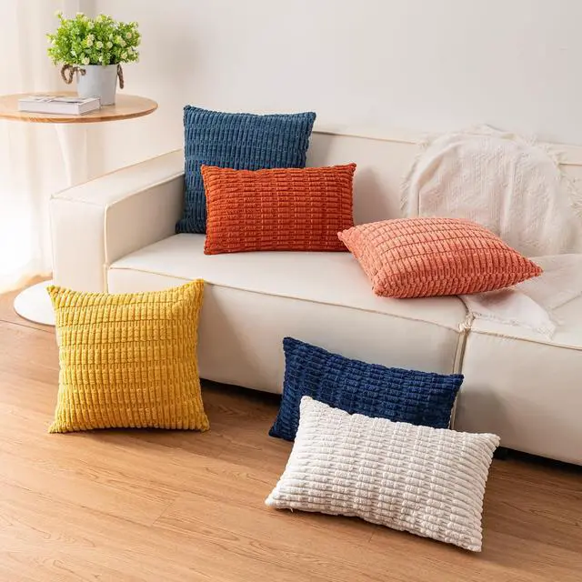 Alt view image 5 of 7 - Pack of 2 Corduroy Decorative Throw Pillow Covers 18x18 Inch Soft Striped Pillow Covers Modern Farmhouse Home Decor for Sofa Living Room Couch Bed(Cream White)