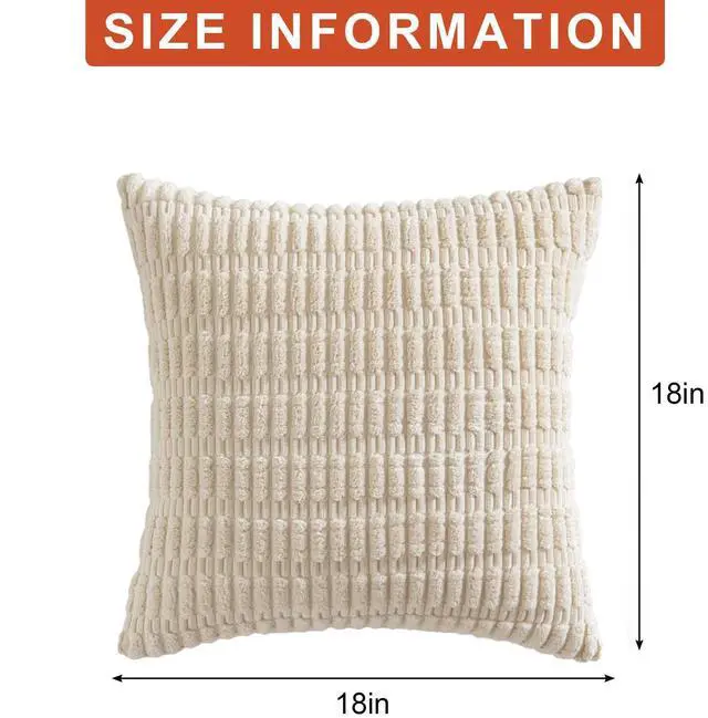 Alt view image 7 of 7 - Pack of 2 Corduroy Decorative Throw Pillow Covers 18x18 Inch Soft Striped Pillow Covers Modern Farmhouse Home Decor for Sofa Living Room Couch Bed(Cream White)