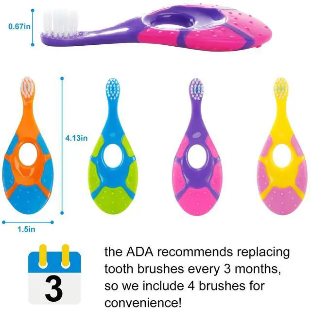 Alt view image 2 of 7 - Baby Toothbrush for 0-2 Years, Safe and Sturdy, Toddler Oral Care Teether Brush, Extra Soft Bristle for Baby Teeth and Infant Gums, Dentist Recommended (4-Pack)