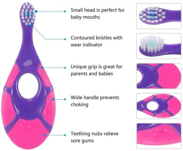 Alt view image 3 of 7 - Baby Toothbrush for 0-2 Years, Safe and Sturdy, Toddler Oral Care Teether Brush, Extra Soft Bristle for Baby Teeth and Infant Gums, Dentist Recommended (4-Pack)