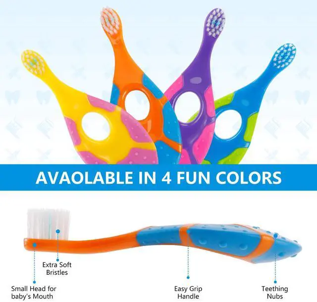 Alt view image 4 of 7 - Baby Toothbrush for 0-2 Years, Safe and Sturdy, Toddler Oral Care Teether Brush, Extra Soft Bristle for Baby Teeth and Infant Gums, Dentist Recommended (4-Pack)