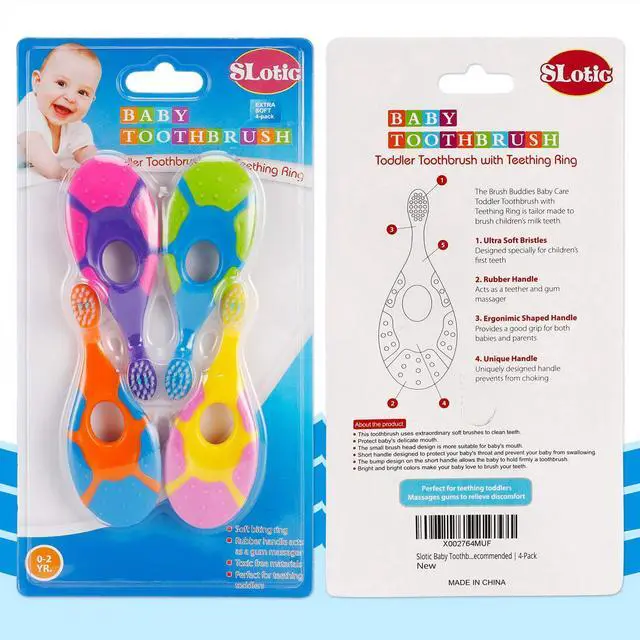 Alt view image 5 of 7 - Baby Toothbrush for 0-2 Years, Safe and Sturdy, Toddler Oral Care Teether Brush, Extra Soft Bristle for Baby Teeth and Infant Gums, Dentist Recommended (4-Pack)