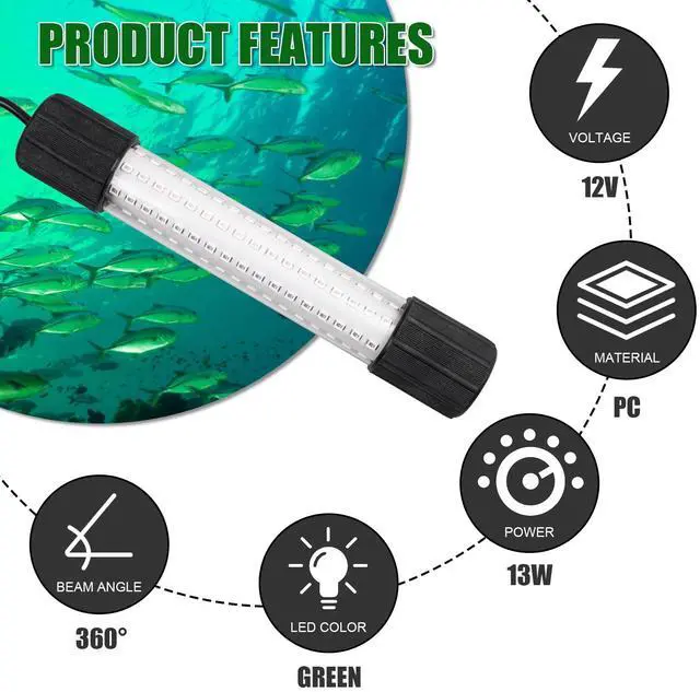 Alt view image 5 of 7 - 12V 126 LEDs 13W Fishing Light Underwater Night Fishing Lure Finder Light Green Submersible Fishing Lights with 5M Power Cord for Pool Boat Sea Ice Fishing Attractants More Fish