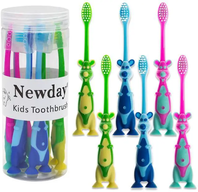 Main image of Kids toothbrushes 6 Pack Set Soft Bristles Fun Lovely with Suction Cup, Includes Travel Covers, Animal toothbrushes for Kids Boys & Girls, Toddlers &Children Teeth