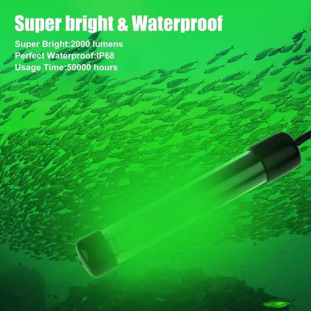 Alt view image 4 of 7 - 12V Submersible Fishing Light, 2000LM Underwater Green Fish Attractants Lamp with 5M Cord for Boat Night Fishing