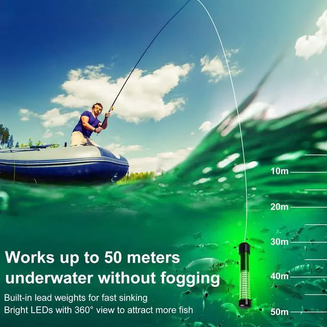 Alt view image 6 of 7 - 12V Submersible Fishing Light, 2000LM Underwater Green Fish Attractants Lamp with 5M Cord for Boat Night Fishing