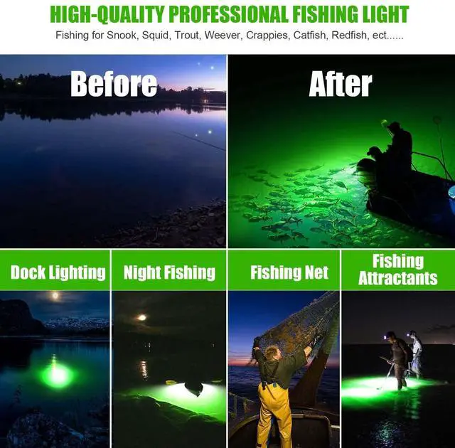 Alt view image 7 of 7 - 12V Submersible Fishing Light, 2000LM Underwater Green Fish Attractants Lamp with 5M Cord for Boat Night Fishing