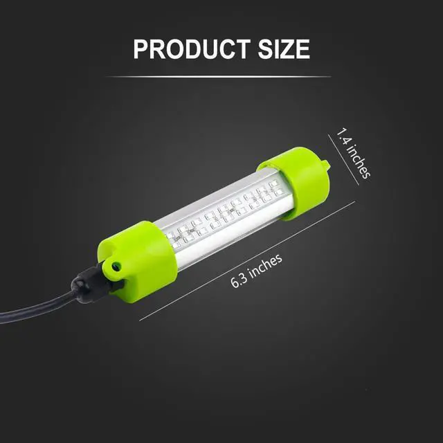 Alt view image 2 of 7 - 18W DC 12V Green IP68 Waterproof Aluminum Super Bright LED Fish Bait Submersible Dock Underwater Fishing Light Attractants for at Night Snook Crappie with Battery Clamps