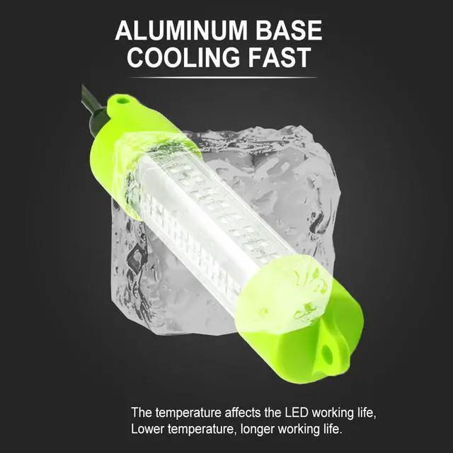 Alt view image 4 of 7 - 18W DC 12V Green IP68 Waterproof Aluminum Super Bright LED Fish Bait Submersible Dock Underwater Fishing Light Attractants for at Night Snook Crappie with Battery Clamps
