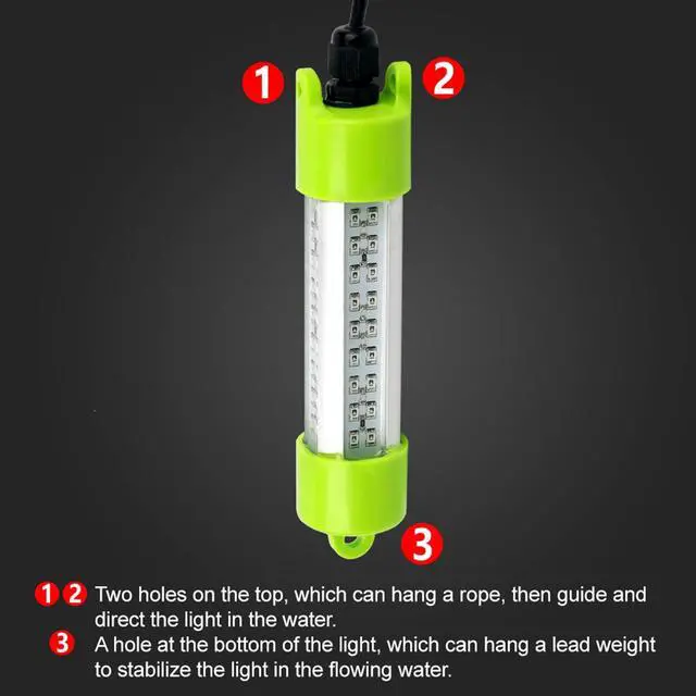 Alt view image 6 of 7 - 18W DC 12V Green IP68 Waterproof Aluminum Super Bright LED Fish Bait Submersible Dock Underwater Fishing Light Attractants for at Night Snook Crappie with Battery Clamps