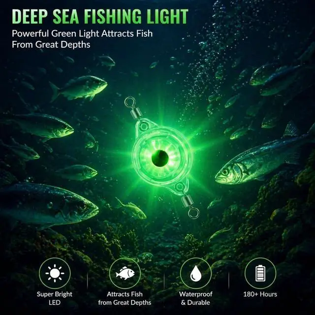 Alt view image 4 of 7 - 10Pcs Deep Drop LED Fishing Lights, Underwater Lures w/Flashers Ice Fishing, Saltwater Trolling & Deep Drop Attracts Walleye, Squid, Trout, Crappie, Pike (Green Light)