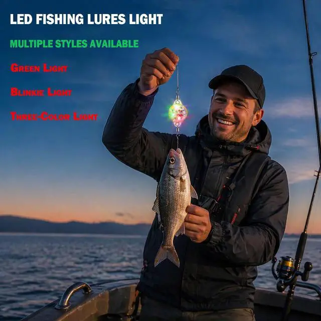 Alt view image 5 of 7 - 10Pcs Deep Drop LED Fishing Lights, Underwater Lures w/Flashers Ice Fishing, Saltwater Trolling & Deep Drop Attracts Walleye, Squid, Trout, Crappie, Pike (Green Light)
