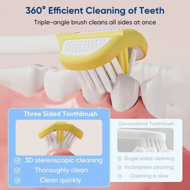 Alt view image 2 of 6 - Soft Toddler Toothbrushes, Efficient 3 Sided Toothbrush, Baby Toothbrush 12 Months and up,Infant Toothbrush, Toddler Training Tooth brush for Ages 2-12 Years, Cleans All Sides-4 Pack (Patent)